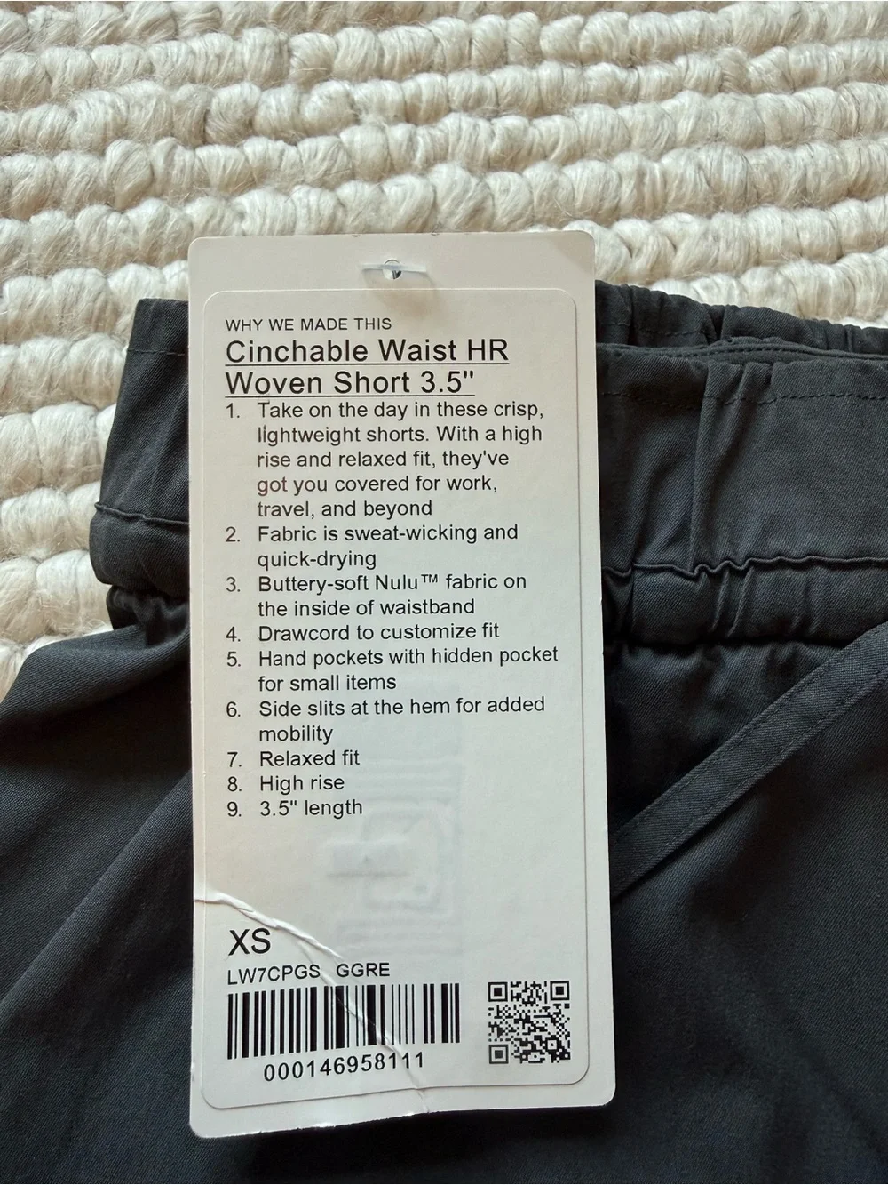 Lululemon Cinchable Waist HR Woven Short 3.5" – Graphite Grey (GGRE) – XS – NWT - Picture 5 of 6